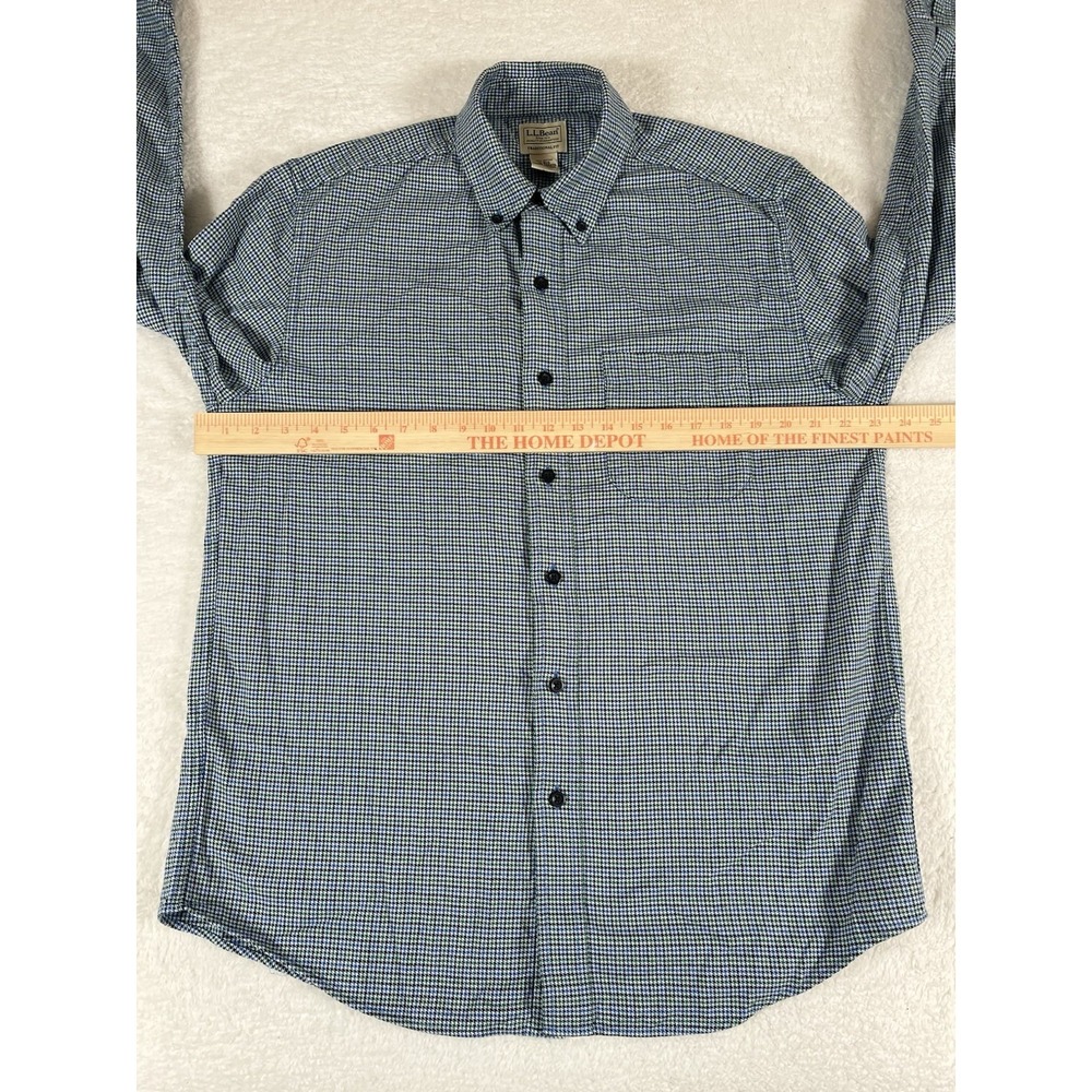 LL Bean 298276 Traditional Fit Blue Green White Houndstooth Flannel Men's M Reg - Picture 6 of 7